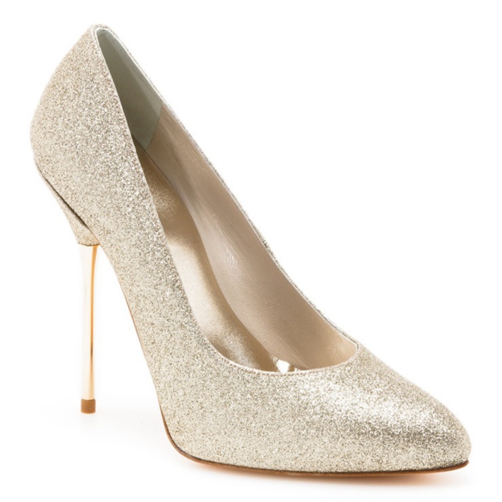 Stuart Weitzman Sabbia Gold Glitter Metallic Stiletto High Heels Pumps 9